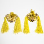 A Pair of Imperial Gold-Thread Embroidered Yellow Silk Perfume Pouches, Xiangnang, 19th Century, 清 十