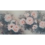 He Baili (Paklee Ho, B. 1945), Pink Peonies, 何百里 (1945- ) 牡丹 设色纸本 镜框, with frame 71.9 x 38.2 in — 18