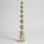 A Well-Carved Seven-Tiered Puzzle Ball Tower, 19th Century, 清 十九世纪 牙雕鬼功球七层塔, height 24 in — 61 cm