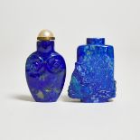 Two Lapis Lazuli Snuff Bottles, 19th/20th Century, 晚清/民国 青金石雕烟壶一组两件, tallest height 2.4 in — 6.2 cm