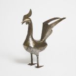 A Qajar Gold-Damascened Steel Cockerel, Persia, 19th Century, height 12.4 in — 31.5 cm