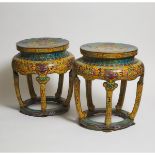 A Pair of Cloisonné Enamel Barrel Stools, Republican Period (1912-1949), 二十世纪 铜胎掐丝珐琅鼓墩一对, height 17.