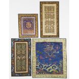 Two Embroidered 'Dragon' Panels, Together With Two Gold-Thread Embroidered 'Figural' Panels, 19th/20