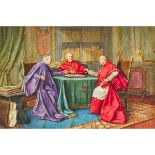 R. Moretti, CARDINALS PLAYING CHESS, signed, sheet 15.7 ins x 22.4 ins; 40 cms x 56.8 cms