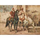 Giuseppe Gabani (1846-1899), ALLOWING THE HORSES TO PAUSE AT THE WELL, signed lower right, sheet 19.