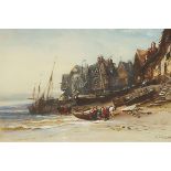 Louis-Gabriel-Eugène Isabey (1803-1886), FISHING VILLAGE, 1862, signed and dated "62", sheet 9.3 ins