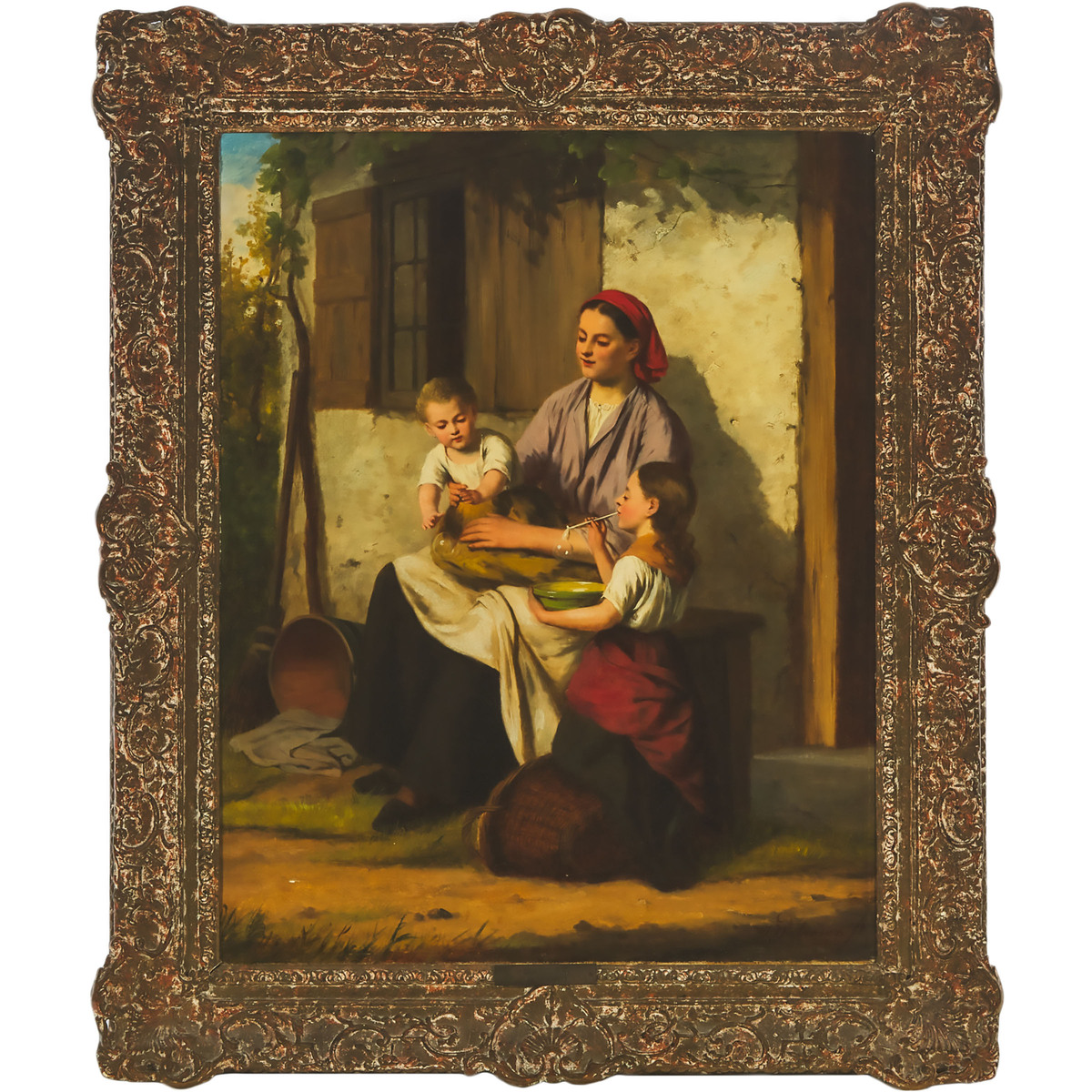 Jan Walraven (1827-1863), BLOWING BUBBLES WITH BABY, signed lower right, 25 ins x 19.7 ins; 63.5 cms - Image 2 of 4