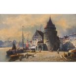 Karl Kauffmann (1843-1905), PORT SCENE, signed with a pseudonym lower right, 14.6 x 22.8 in — 37.2 x