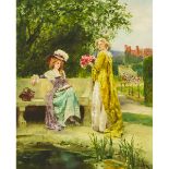 Henry John Yeend King (1855-1924), TWO LADIES COLLECTING FLOWERS FROM THE GARDEN, signed, 30.3 ins x