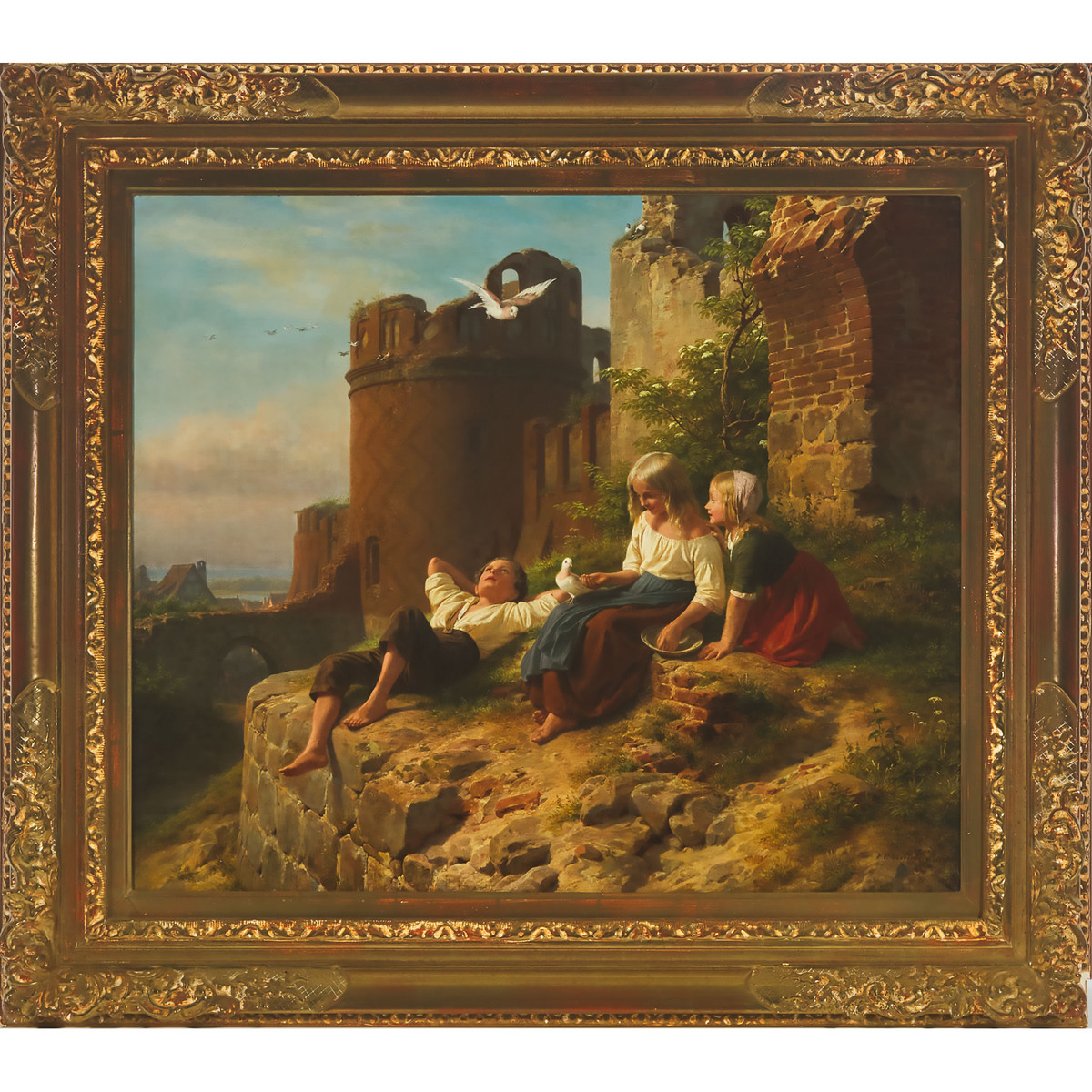 Friedrich Eduard Meyerheim (1808-1879), CHILDREN PLAYING BY THE RUINS, 1845, signed and dated lower - Image 2 of 4