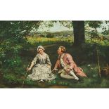 Jean Charles Meissonier (1848-1917), YOUNG COUPLE BY THE WATER, signed, 8.9 ins x 14 ins; 22.7 cms x