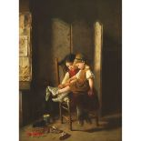 Paul Seignac (1826-1904), HELPING SISTER, signed; stamped verso, 13.8 ins x 10.2 ins; 35 cms x 26 cm