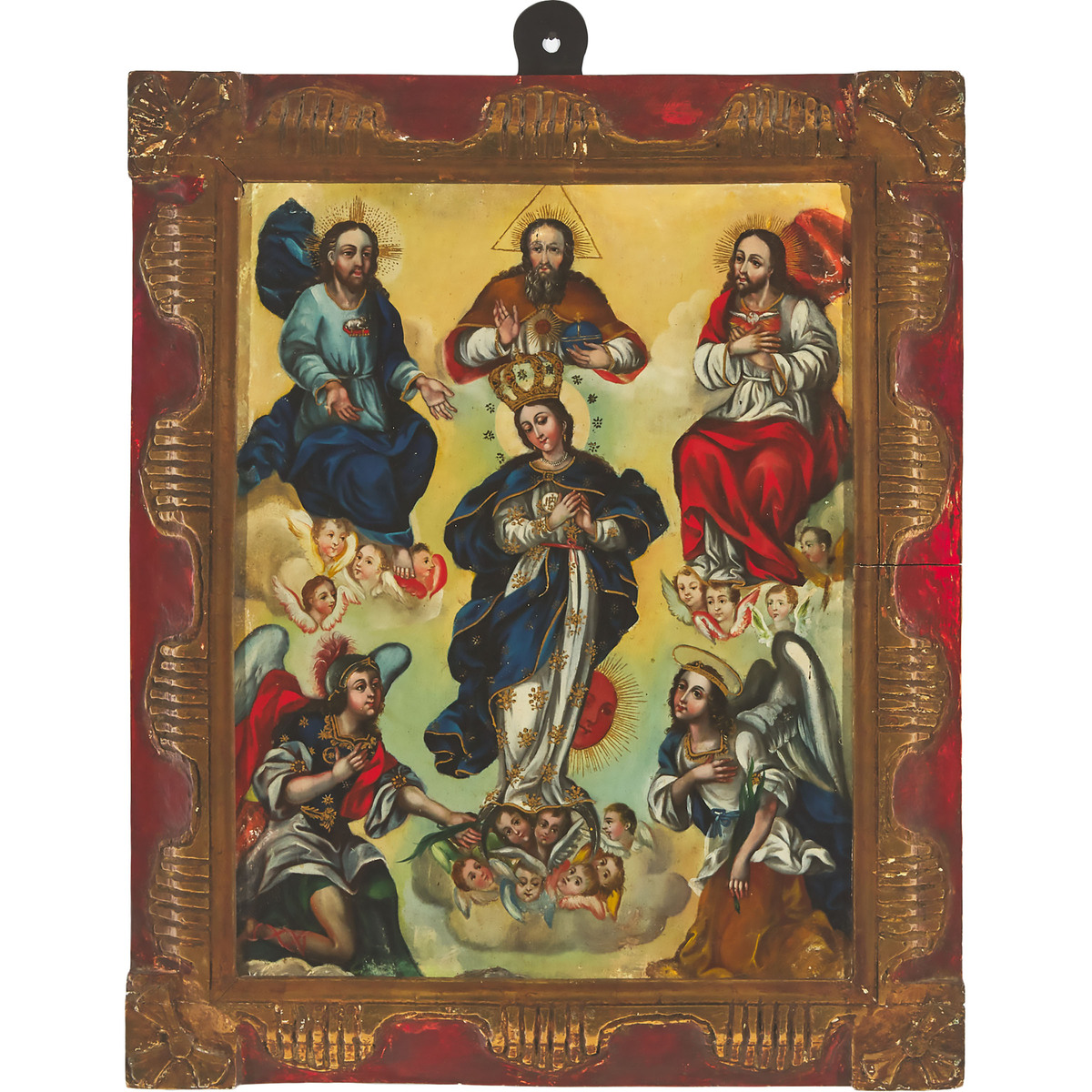 Unidentified Artist (18th Century), MADONNA CROWNED WITH ANGELS AND SAINTS, 24 x 18 in — 61 x 45.7 c - Image 2 of 3