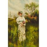 Alfred Glendening Jr. (1861-1907), YOUNG WOMAN IN LANDSCAPE, signed, 30.5 ins x 20.3 ins; 77.5 cms x