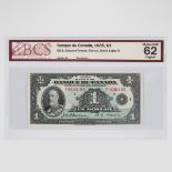 Banque Du Canada 1935 $1 Bank Note, French issue; BCS sealed and graded, Choice Unc-62