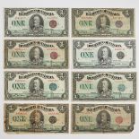 Lot Of 8 Dominion Of Canada 1923 $1 Bank Notes, comprising the following; red seal group 2 (G+, miss