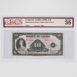 Banque Du Canada 1935 $10 Bank Note, French issue; BCS sealed and graded, Very Fine-35; holes