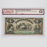 Dominion Of Canada 1902 $4 Bank Note, Numeral '4'; BCS sealed and graded, Fine-12