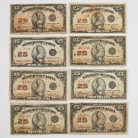 8 Dominion Of Canada 1923 25 Cent Bank Notes (Shinplasters), 3 x Campbell-Clark (G, G, VF); 2 x Hynd