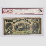 Dominion Of Canada 1902 $4 Bank Note, Word '4'; BCS sealed and graded, Fine-15; holes, tears, stains