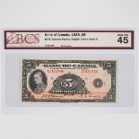 Bank Of Canada 1935 $5 Bank Note, BCS sealed and graded, Extra Fine-45