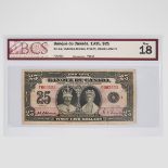 Banque Du Canada 1935 $25 Bank Note, French issue; BCS sealed and graded, Fine-18