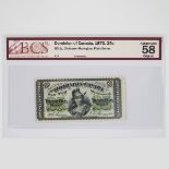Dominion Of Canada 1870 25 Cent 'Shinplaster' Bank Note, plain series; BCS sealed and graded, Almost