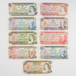 Set Of Nine 1969-1979 Multicolour Issue Bank Of Canada Specimen Notes, set #610 (Au)