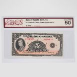 Bank Of Canada 1935 $5 Bank Note, BCS sealed and graded, Almost Unc-50