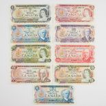 Set Of Nine 1969-1979 Multicolour Issue Bank Of Canada Specimen Notes, set #609 (Au)