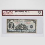 Banque Du Canada 1935 $2 Bank Note, French issue; BCS sealed and graded, Very Fine-30; stains