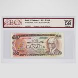 Bank Of Canada 1975 $100 Bank Note, Lawson-Bouey, two letter; BCS sealed and graded, Almost Unc-58;