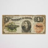 Dominion Of Canada 1882 $4 Bank Note, (G, internal tear, small holes, margin loss)