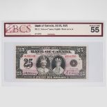 Bank Of Canada 1935 $25 Bank Note, BCS sealed and graded, Almost Unc-55