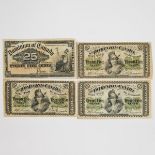 Four Dominion Of Canada 25 Cent Bank Notes (Shinplasters), comprising one 1900 Saunders Variety (VF)