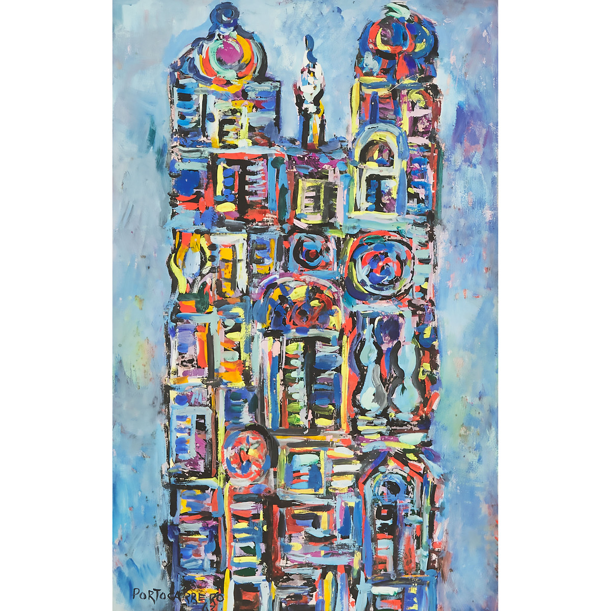 René Portocarrero (1912-1985), CATHEDRAL, 1963, signed and dated "63" lower left, sight 22.8 x 14.6
