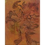René Portocarrero (1912-1985), DREAMING WOMAN, 1962, signed and dated "62" lower left, 20.9 x 16.5 i
