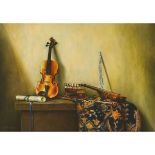 Alonso Carvajal (20th Century), STILL LIFE WITH MUSICAL INSTRUMENTS, 2003, signed and dated, 27.6 x