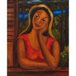 Víctor Manuel (1897-1969), THE WOMAN IN THE RED DRESS, signed lower right, 23.6 ins x 19.7 ins; 60 c