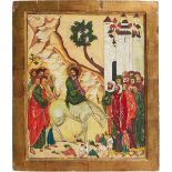 Russian Icon: Entry of Christ into Jerusalem, Novgorod School, c.1900, 15.25 x 13 in — 38.7 x 33 cm