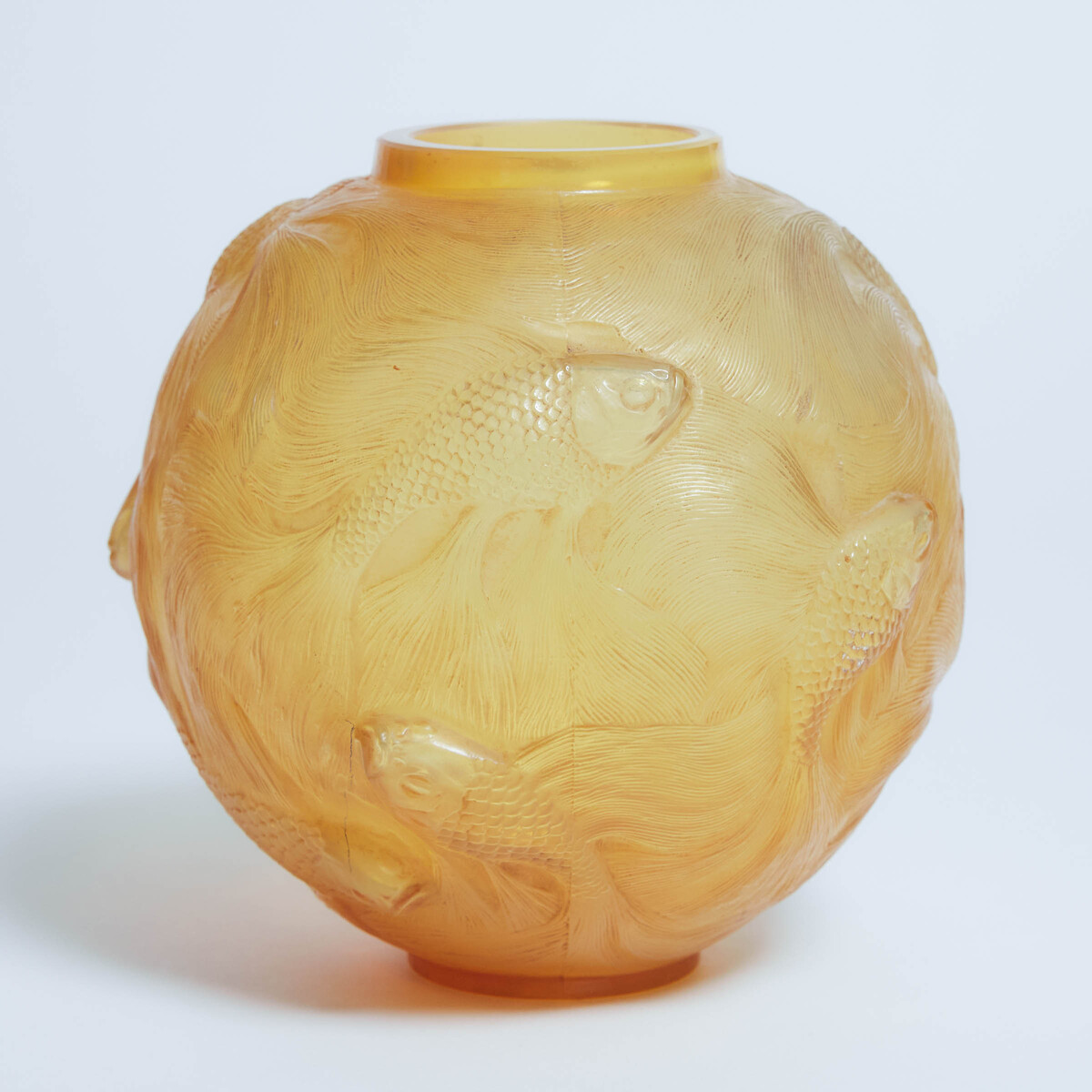 'Formose', Lalique Moulded and Partly Frosted Amber Glass Vase, c.1930, height 6.5 in — 16.5 cm - Image 2 of 3