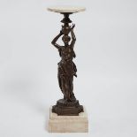 Neo Classical Marble and Patinated Metal Figural Pedestal Stand, mid 20th century, height 40.5 in —