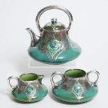 Macintyre Moorcroft Silver Overlaid Green Flamminian Tea Set, for Liberty & Co./Shreve & Co., 1906-1