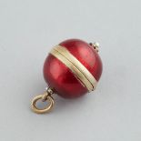 Continental Silver-Gilt and Red Translucent Enamel Spherical Vinaigrette, c.1900, height 1 in — 2.5