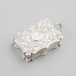 Victorian Silver Shaped Rectangular Vinaigrette, Nathaniel Mills, Birmingham, 1843, length 1.4 in —