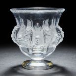 'Dampierre’, Lalique Moulded and Partly Frosted Glass Vase, post-1945, height 4.8 in — 12.2 cm