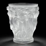 'Bacchantes', Lalique Moulded and Frosted Glass Vase, post-1945, height 9.5 in — 24.2 cm