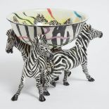 Dan and Nisha Ferguson (Canadian, b.1965 and 1966), 'Dancing Zebras' Bowl on Stand, 1993, height 9.8