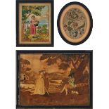 Three English Textile Pictures, early-mid 19th century, largest frame 14.75 x 19.25 in — 37.5 x 48.9