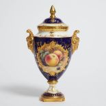 Coalport Fruit Painted Two-Handled Vase and Cover, Richard Budd, 20th century, height 9.4 in — 24 cm